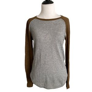 MADEWELL gray & brown wool blend knit long sleeve baseball-t knit top like new